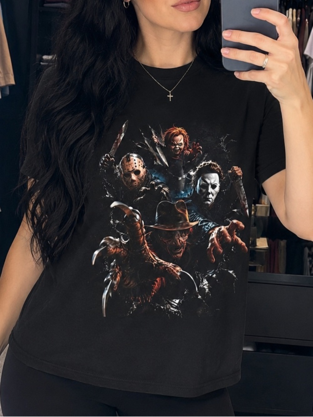 Horror Icons Graphic Tee – Jason, Michael Myers, Freddy Krueger & Chucky